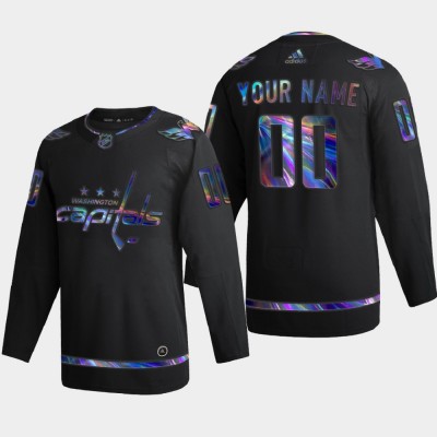 Washington Capitals Custom Men's Nike Iridescent Holographic Collection MLB Jersey Black